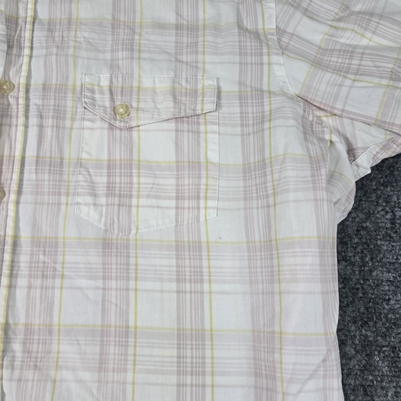 Wrangler Shirt Mens Large White Pink Short Sleeve Plaid Western Rodeo - Picture 2 of 11